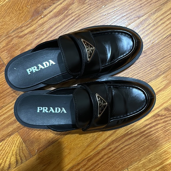 Prada Brushed Leather Loafer Mules Sz 37 - Picture 2 of 13